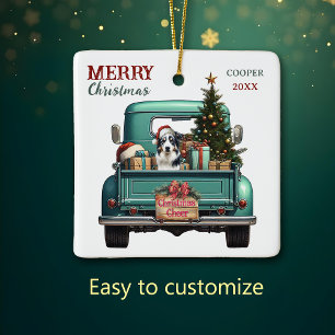 Adorno De Cerámica Navidades de Camiones Retro de Pastor Australiano