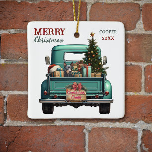 Adorno De Cerámica Navidades de Camiones Retro de Perro Kelpie de Aus