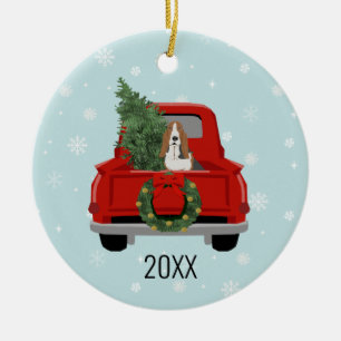 Adorno De Cerámica Navidades de camiones rojos de Basset Hound