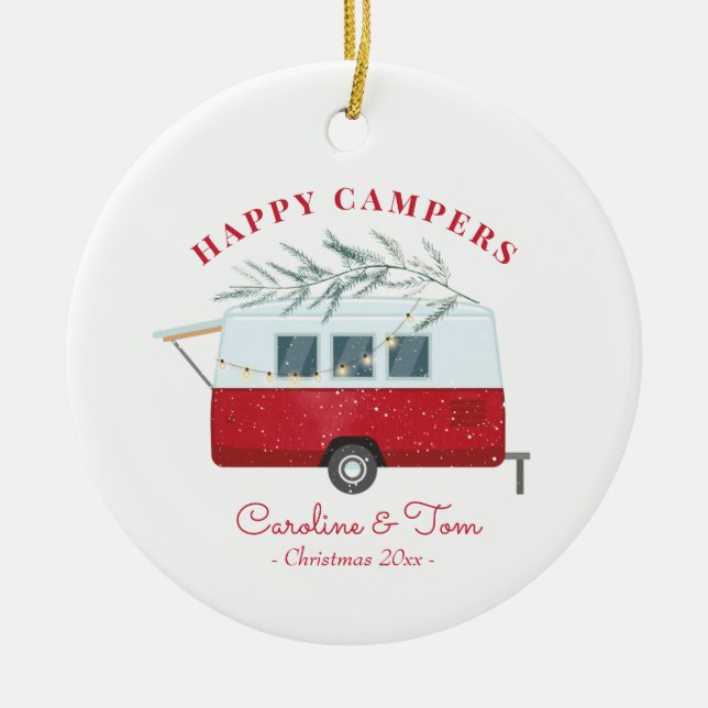 Adorno De Cerámica Navidades de Camper Retro Felices vacaciones de Ca (Frente)