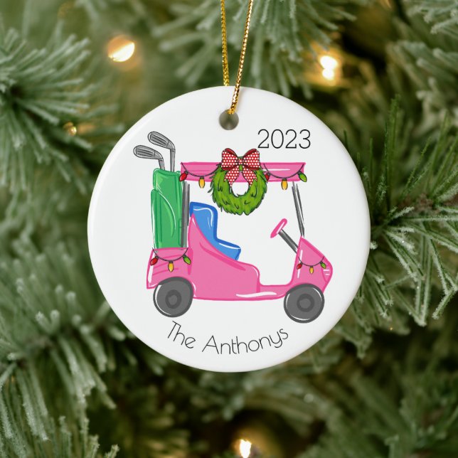 Adorno De Cerámica Navidades de carritos de golf rosados personalizad (Árbol)