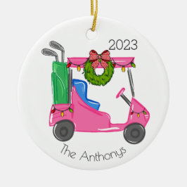 Adorno De Cerámica Navidades de carritos de golf rosados personalizad