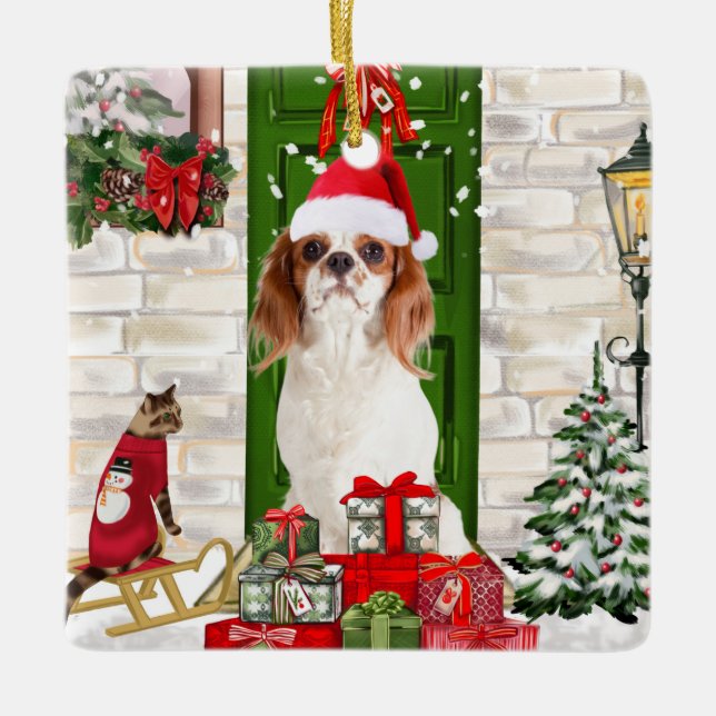 Adorno De Cerámica Navidades de Cavalier King Dog (Anverso)