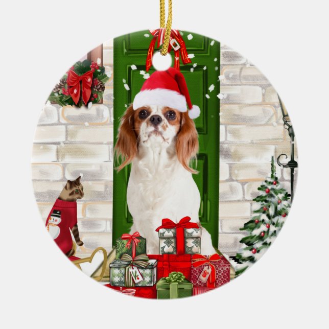 Adorno De Cerámica Navidades de Cavalier King Dog (Frente)
