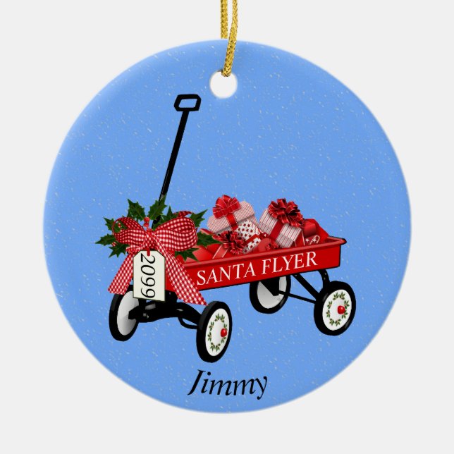 Adorno De Cerámica Navidades de cerámica Red Flyer Wagon Personalizad (Frente)