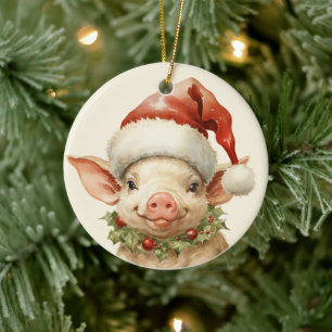 Adorno De Cerámica Navidades de cerdo agregar acuarela de texto