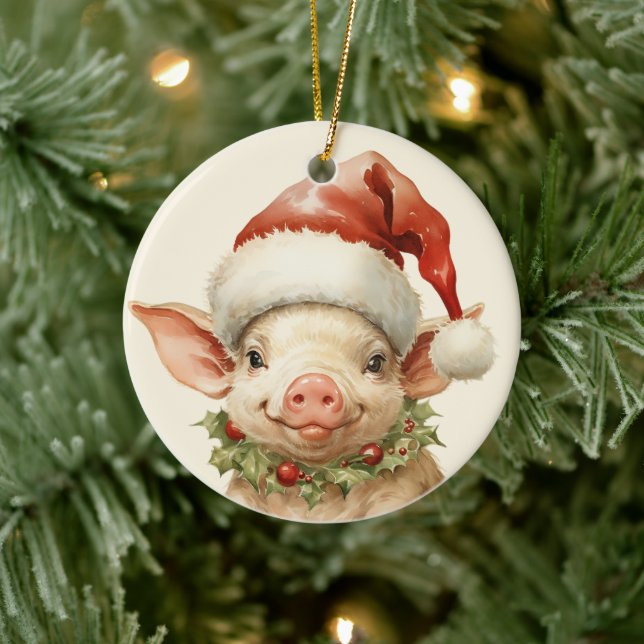 Adorno De Cerámica Navidades de cerdo agregar acuarela de texto (Árbol)