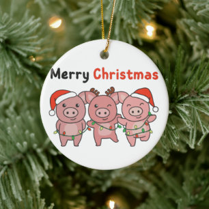 Adorno De Cerámica Navidades De Cerdo Cubren Cerdos Con Cerámica De N