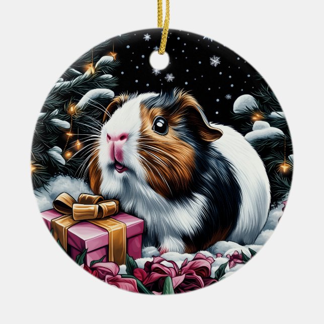 Adorno De Cerámica Navidades de cerdo de Guinea (Frente)