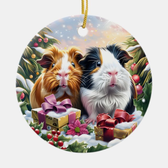 Adorno De Cerámica Navidades de cerdos de Guinea (Frente)