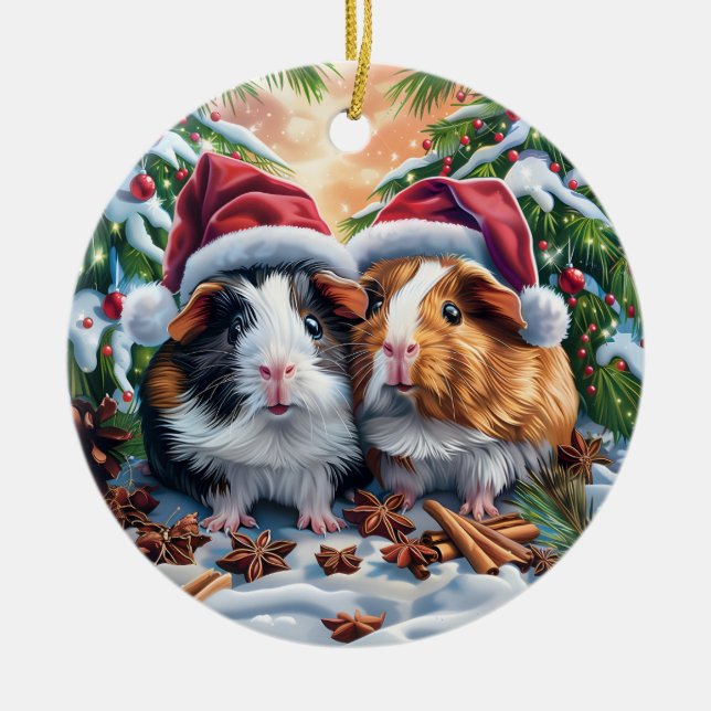 Adorno De Cerámica Navidades de cerdos de Santa Guinea (Frente)