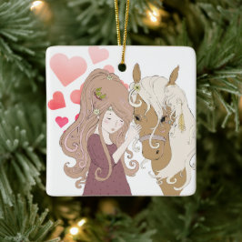Adorno De Cerámica Navidades de Chica, caballos y corazones personali