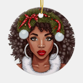 Adorno De Cerámica Navidades de Chica negro Magic Melanin Ugly Xmas S