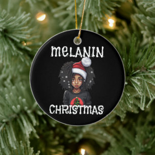 Adorno De Cerámica Navidades de Chica negro Magic Melanin Ugly Xmas S