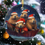 Adorno De Cerámica Navidades de Chigüiro Felices<br><div class="desc">Este diseño se puede personalizar eligiendo la opción Editar diseño. También puede transferir a otros artículos. Póngase en contacto conmigo en colorflowcreations@gmail.com o utilice la opción de chat en la parte superior de la página si desea tener este diseño en otro producto o necesita ayuda. Ver más de mis diseños...</div>
