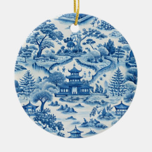 Adorno De Cerámica Navidades de chinoiserie azules y blancos