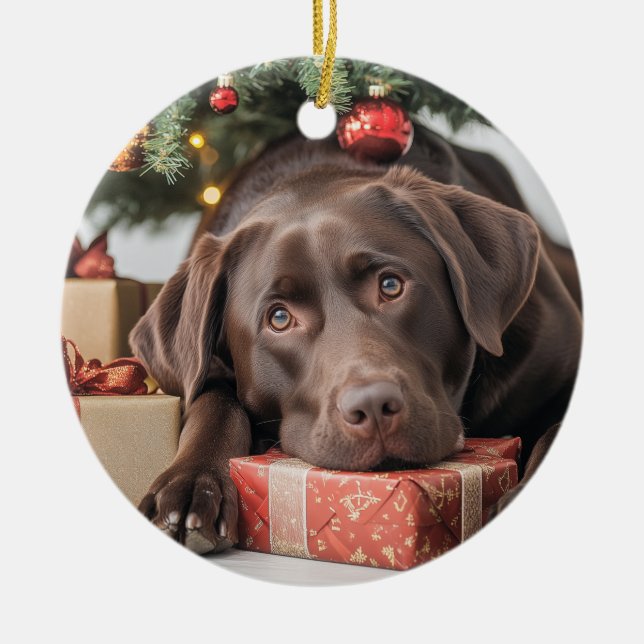 Adorno De Cerámica Navidades de Chocolate Lab (Frente)