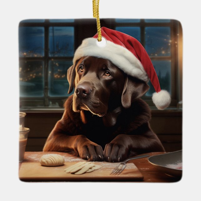 Adorno De Cerámica Navidades de Chocolate Lab cookies festividades (Anverso)