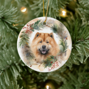 Adorno De Cerámica navidades de chow Wreath Festimes Pup