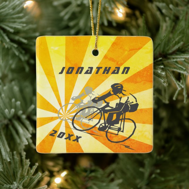 Adorno De Cerámica Navidades de ciclismo de carretera personalizados (Árbol)