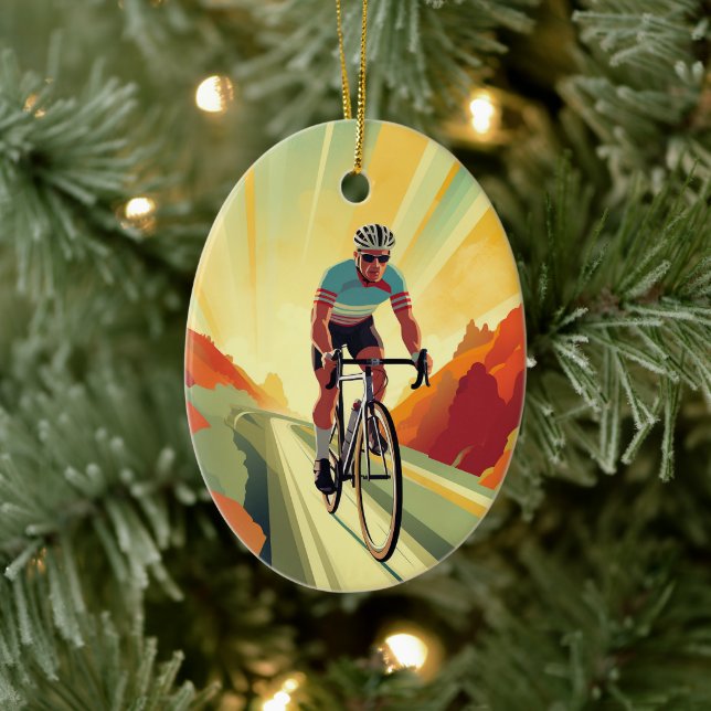 Adorno De Cerámica Navidades de ciclismo de carretera retro personali (Árbol)