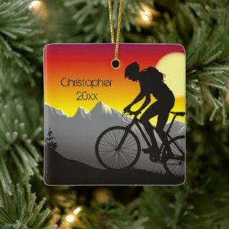Adorno De Cerámica Navidades de ciclismo de montaña personalizados