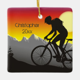 Adorno De Cerámica Navidades de ciclismo de montaña personalizados