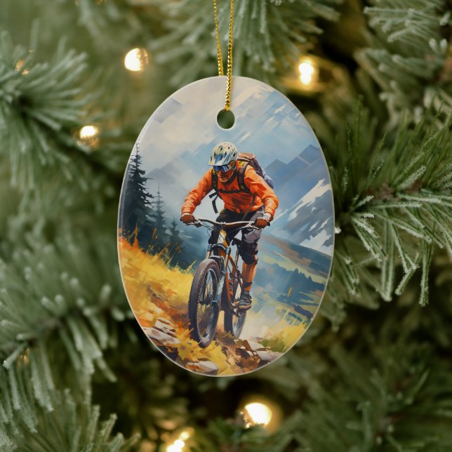 Adorno De Cerámica Navidades de ciclismo de montaña personalizados (Árbol)