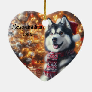 Adorno De Cerámica Navidades de citas Husky Dog Mascota