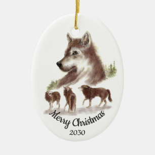 Adorno De Cerámica Navidades de citas Personalizado Watercolor Wolves