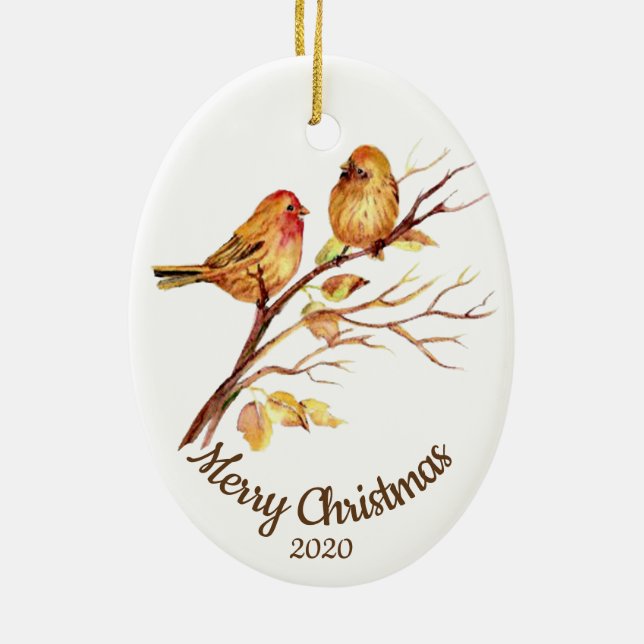 Adorno De Cerámica Navidades de citas personalizados acuarela pájaros (Atrás)