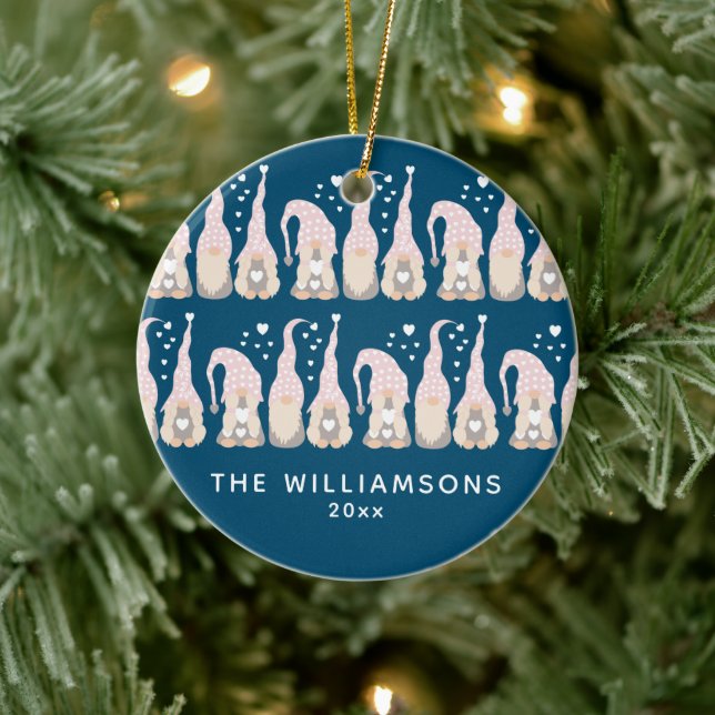 Adorno De Cerámica Navidades de clase Gnome Familia Azul Personalizad (Árbol)