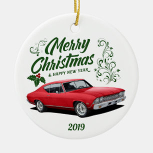 Adorno De Cerámica Navidades de coches musculares Chevelle Rojo