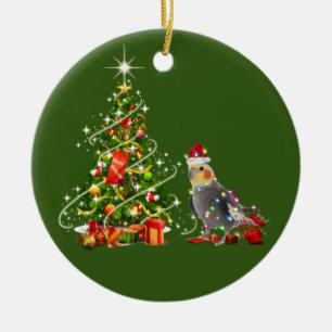 Adorno De Cerámica Navidades De Cockatiel Con Gorra Scaft