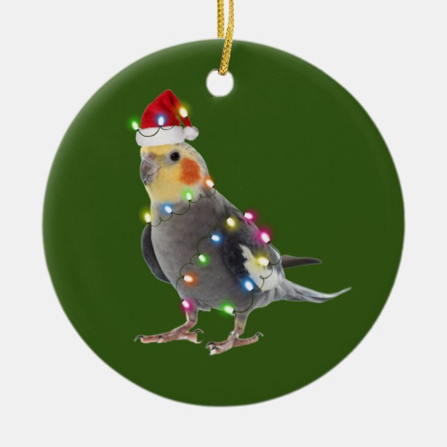 Adorno De Cerámica Navidades De Cockatiel Con Gorra Scaft (Frente)
