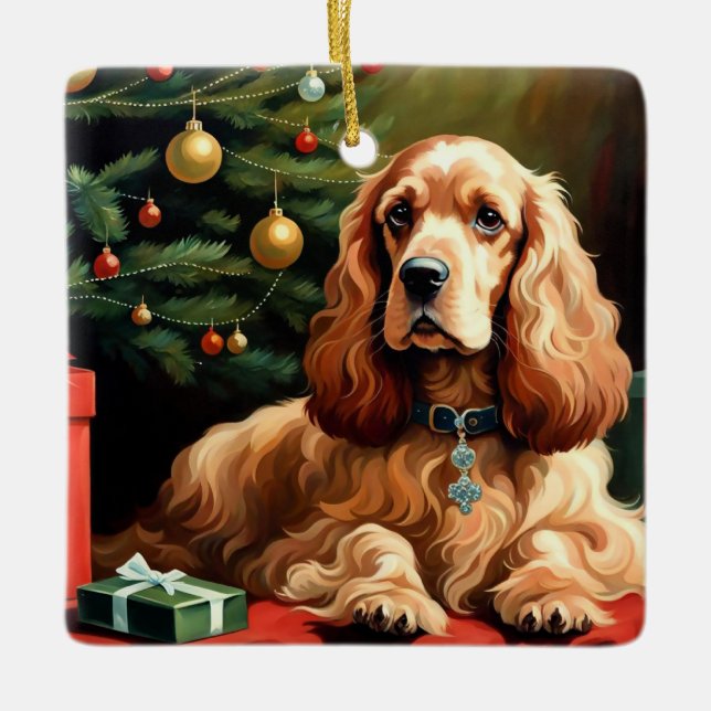 Adorno De Cerámica Navidades de Cocker Spaniel (Anverso)