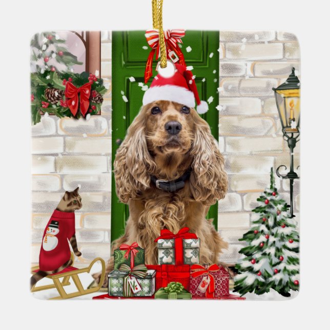 Adorno De Cerámica Navidades de Cocker Spaniel Dog (Anverso)