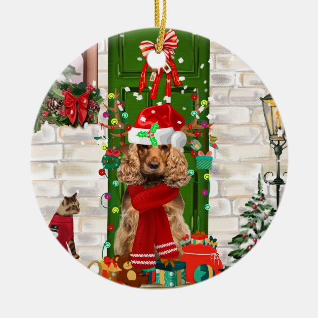 Adorno De Cerámica Navidades de Cocker Spaniel Dog  (Frente)
