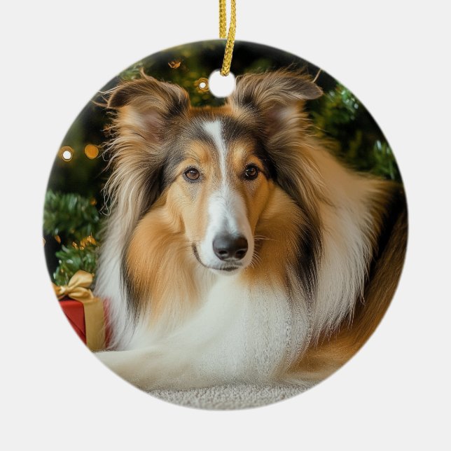 Adorno De Cerámica Navidades de Collie (Frente)