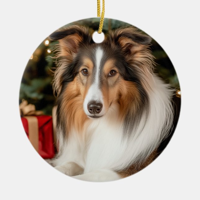 Adorno De Cerámica Navidades de Collie (Frente)