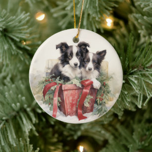 Adorno De Cerámica Navidades de Collie de borde antiguo
