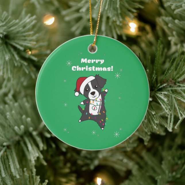 Adorno De Cerámica Navidades de Collie Fronterizo Perro Animales De I (Árbol)
