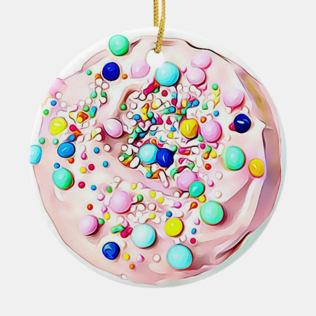 Adorno De Cerámica Navidades de comida deliciosa de galletas rosadas (Frente)