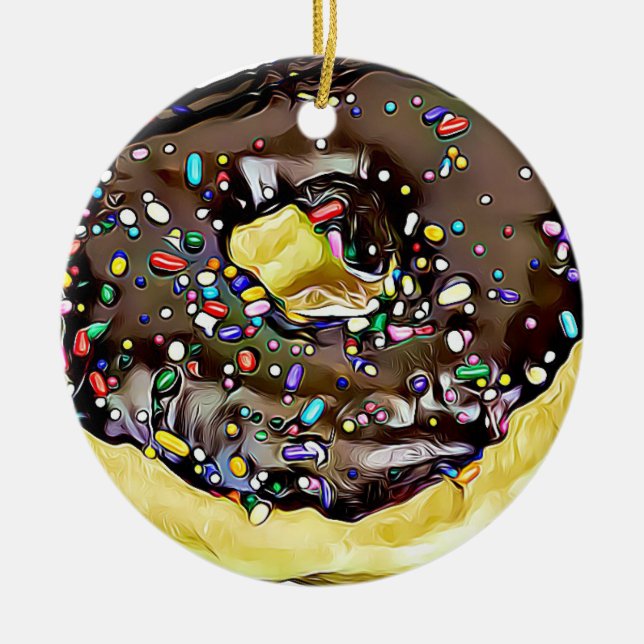 Adorno De Cerámica Navidades de comida deliciosos de donut aspersados (Frente)