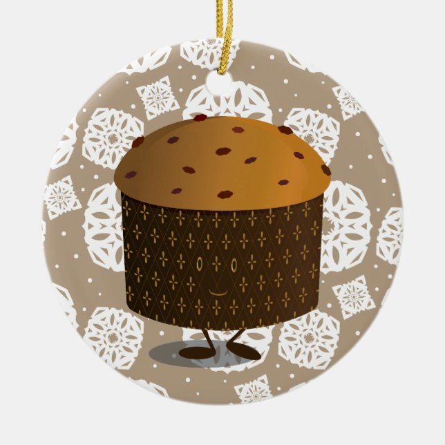 Adorno De Cerámica Navidades de comida sonriente en Panettone (Frente)