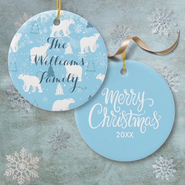 Adorno De Cerámica Navidades de copos de nieve con oso polar personal (Personalized Polar Bear Snowflakes Christmas Ceramic Ornament)