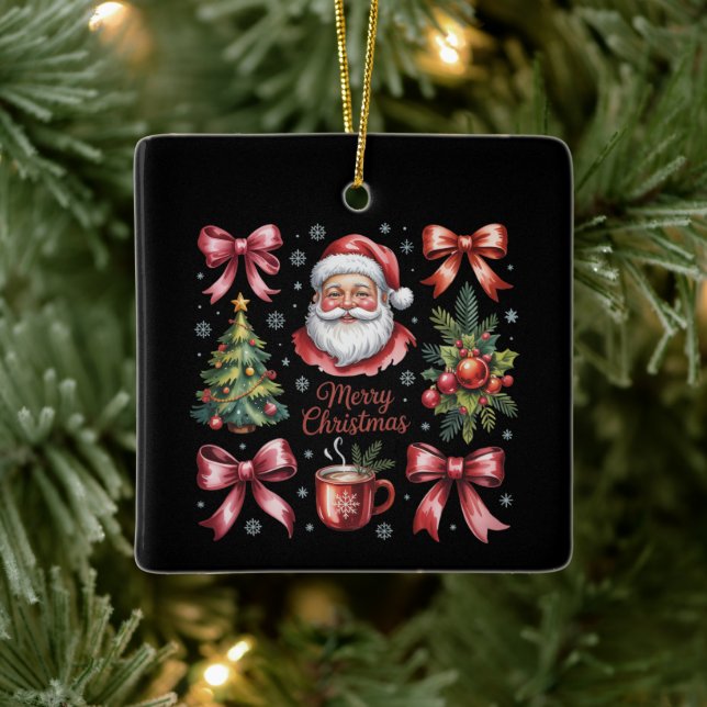 Adorno De Cerámica Navidades de Coquette Rojo Retro celebran Navidad (Árbol)