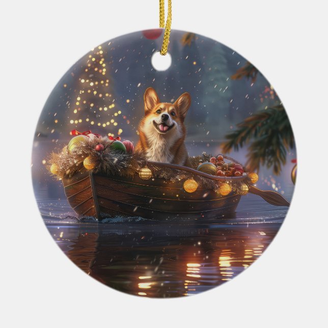 Adorno De Cerámica Navidades de Corgi Voyage festivo (Frente)
