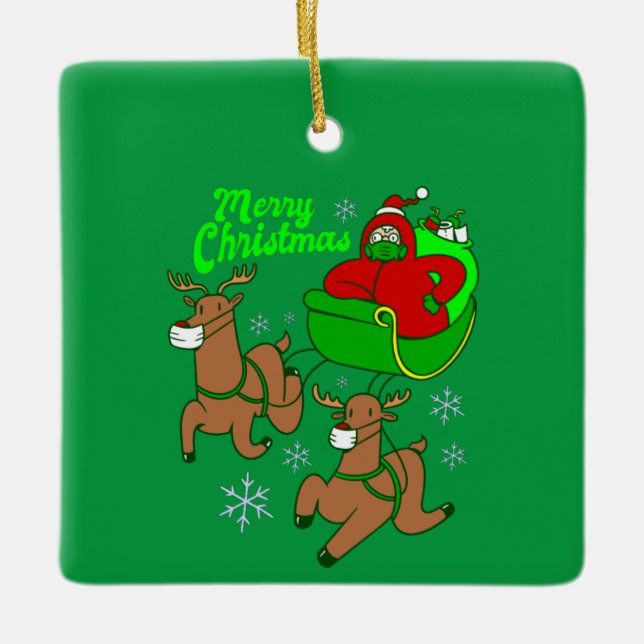 Adorno De Cerámica navidades de covid mascarilla santa reno sleigh (Anverso)