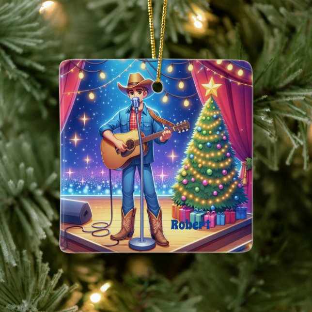 Adorno De Cerámica Navidades de Cowboy Country Singer (Árbol)